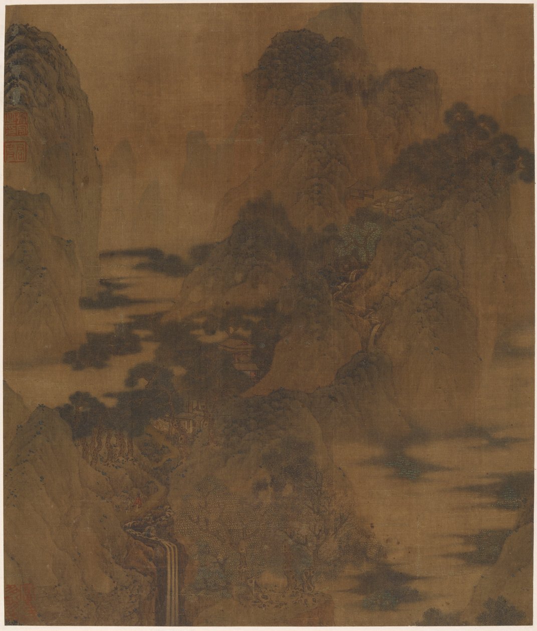 风景：峡谷、薄雾、小溪和建筑 作者 张宏