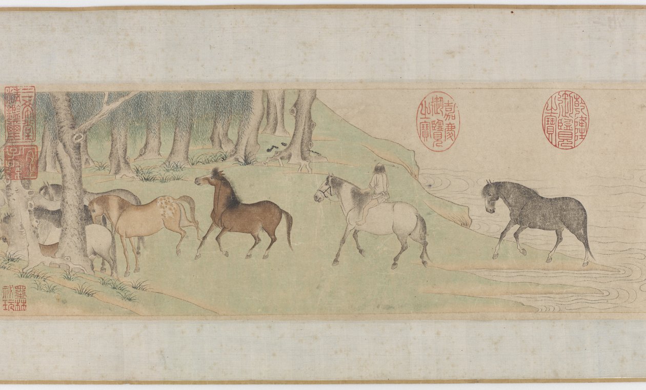 马和新郎渡河，元或明初，14世纪 作者 赵孟俯 赵孟俯 或
