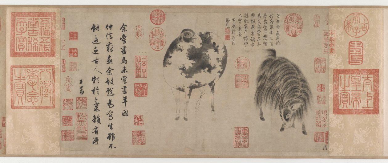 羊和山羊，元朝，c.1300（墨水在纸上） 作者 赵孟俯 赵孟俯 或