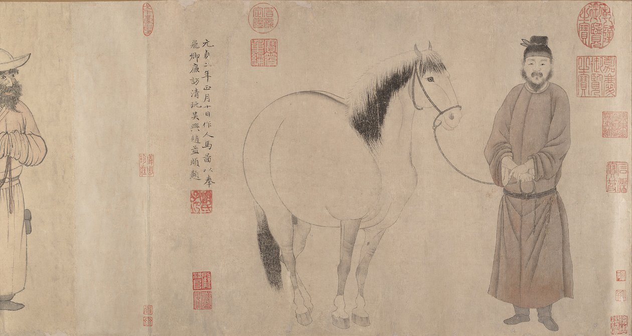 马夫和马匹，日期为1296年和1359年。 作者 赵孟福