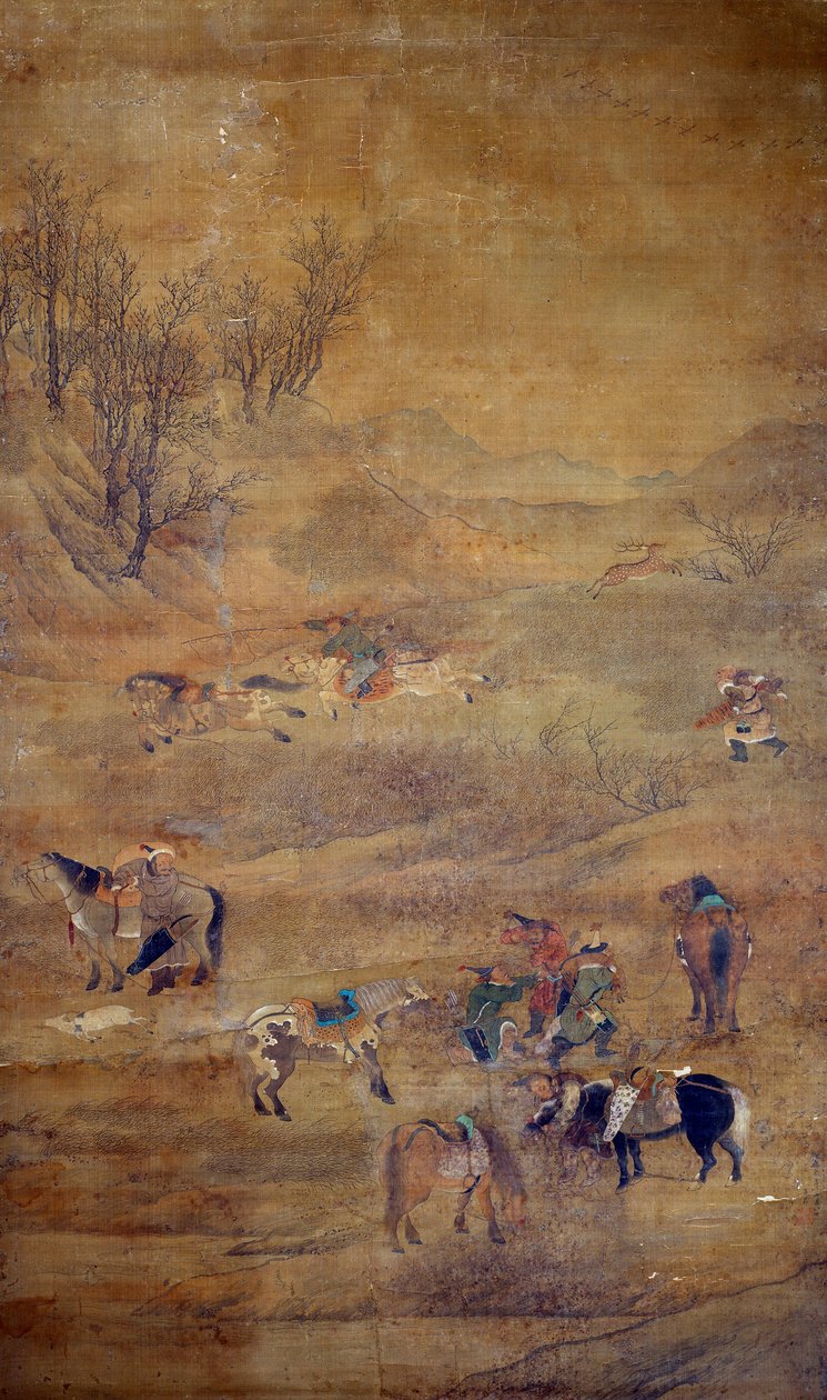 蒙古骑手追着一匹马。傅朝旺的绢画 作者 赵孟俯 赵孟俯 或