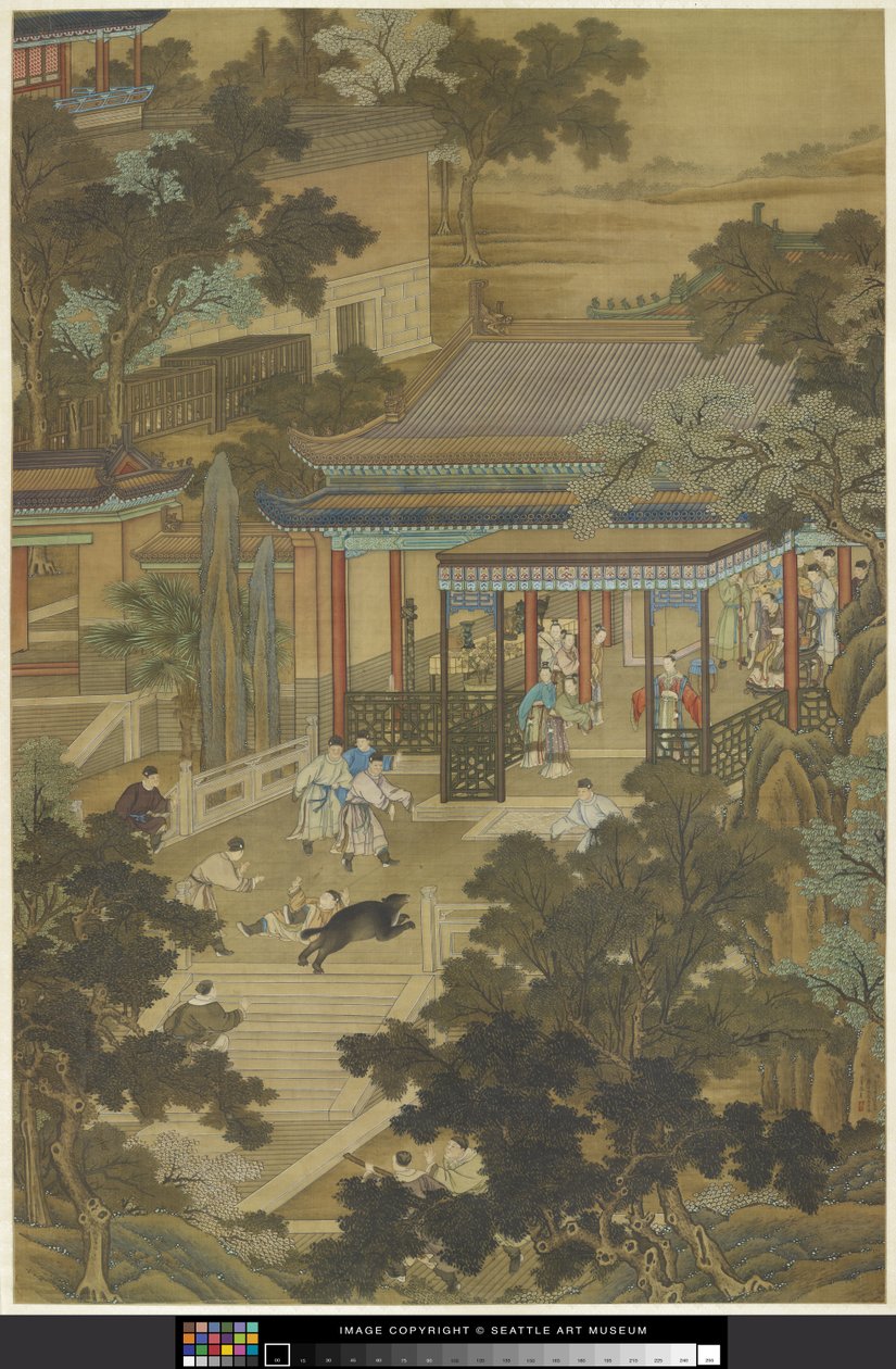 婕妤从熊手中保护皇帝， c.1740（纸本设色） 作者 直道城