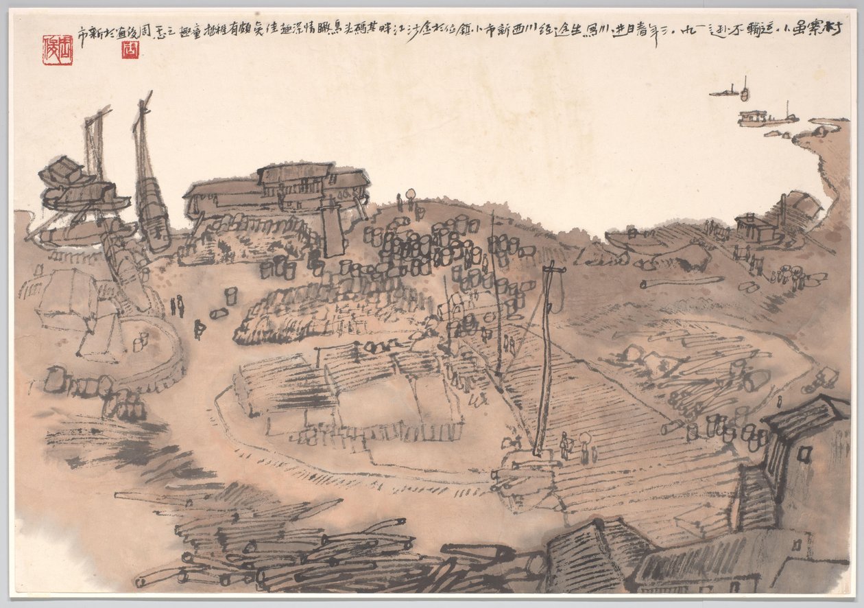 描绘四川省新市金沙江码头的画作 作者 周军