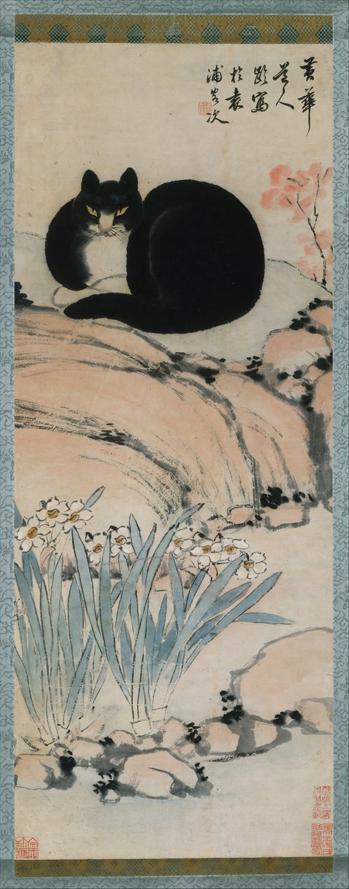 黑猫和水仙，19世纪。 作者 朱玲