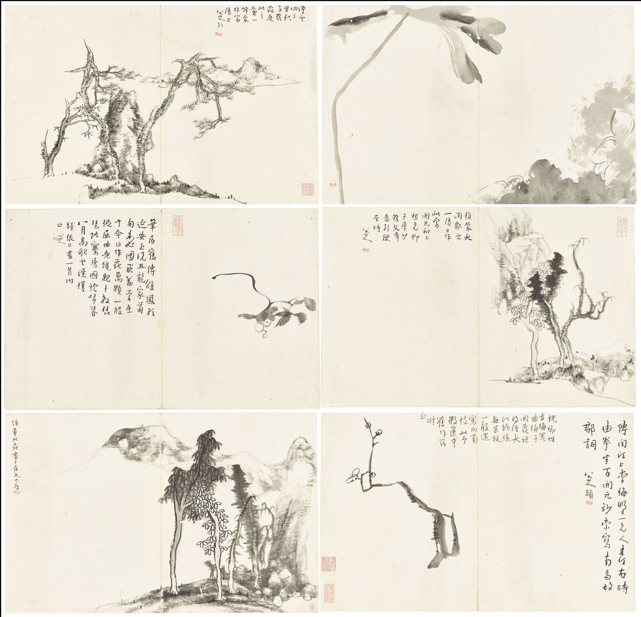 山水画，六叶专辑 作者 朱达八大山人