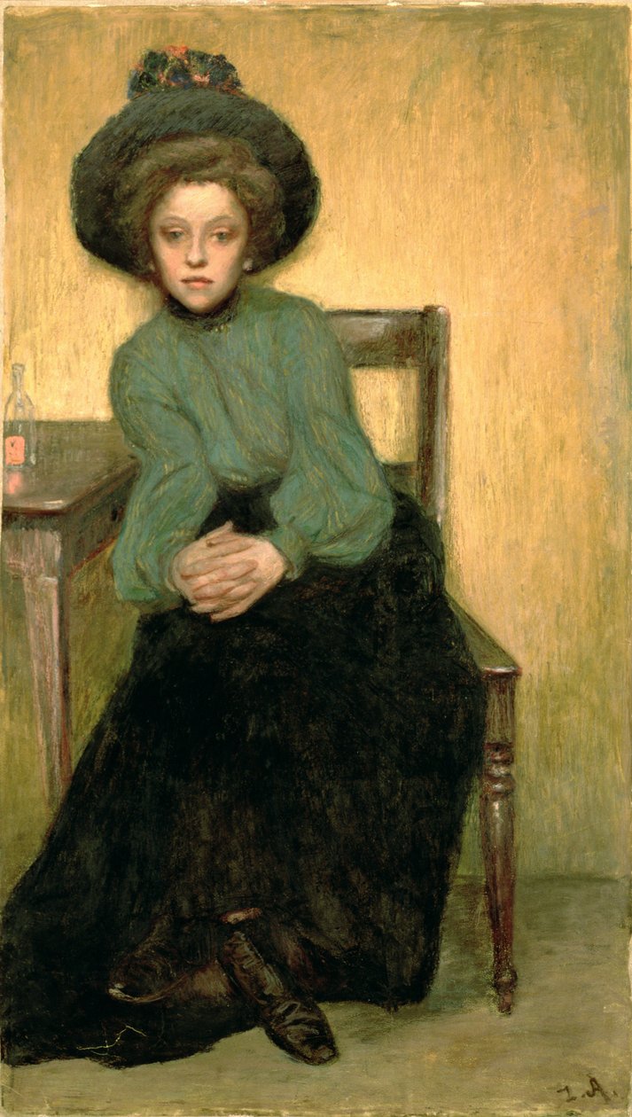 在Absinthe之后，c.1900（纸板上的油） 作者 Zygmunt Andrychieicz