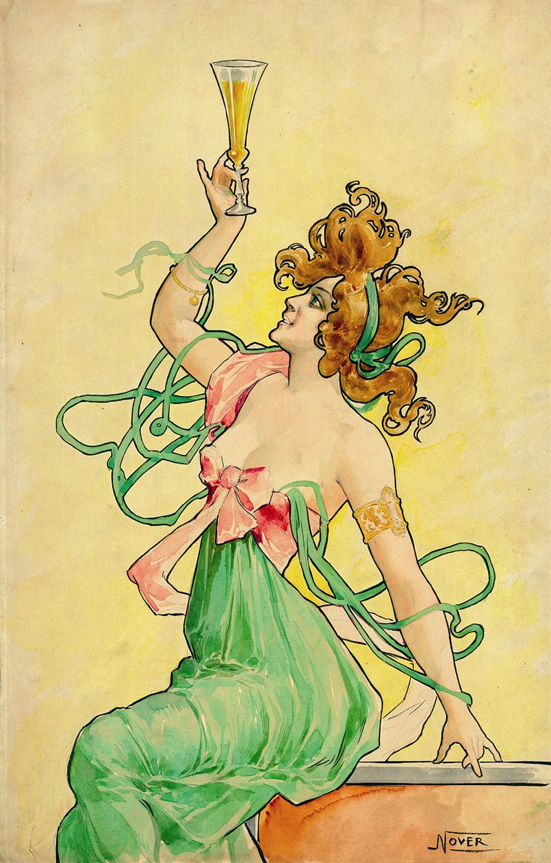 Absinthe Blanqui，约1900年，广告海报的模型（墨水、粉彩和水彩），1898年至1901年之间，署名Nover，巴黎印刷商Revon的谐音。 作者 弗雷德里克（致）巴纳德