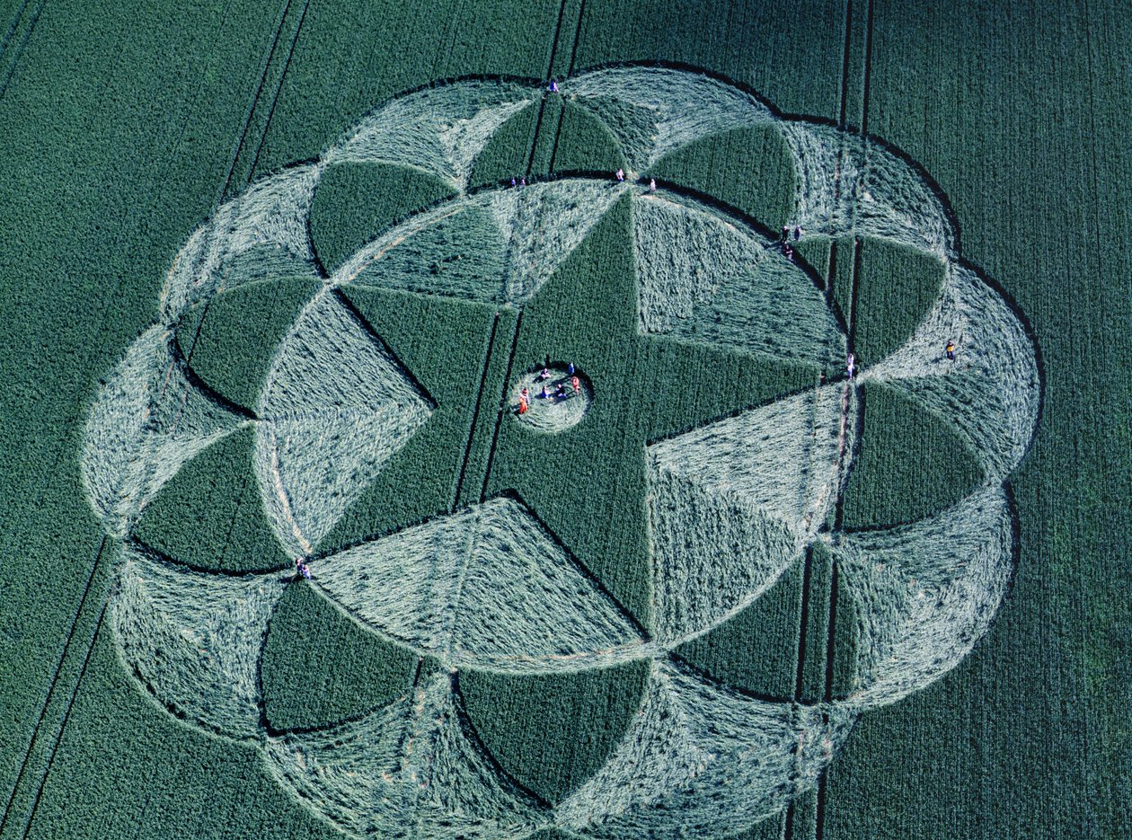 1998年6月20日，威尔特郡阿韦伯里-特鲁斯洛，大麦田里的麦田怪圈（航拍）。 作者 费迪南德·乔治·沃尔德米勒