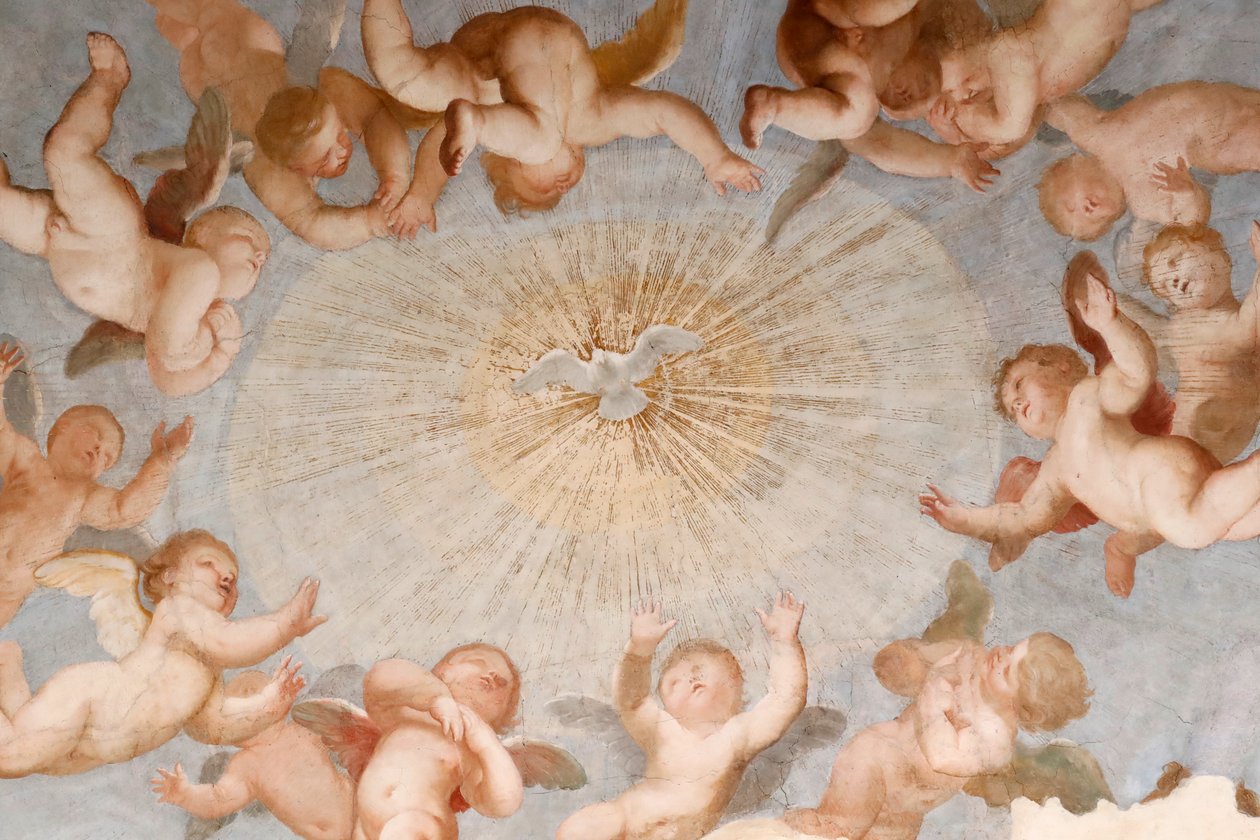 圣灵的鸽子。壁画。瓦斯塔托的圣安娜大教堂（Basilica della Santissima Annunziata del Vastato）。热那亚。意大利。 作者 . .