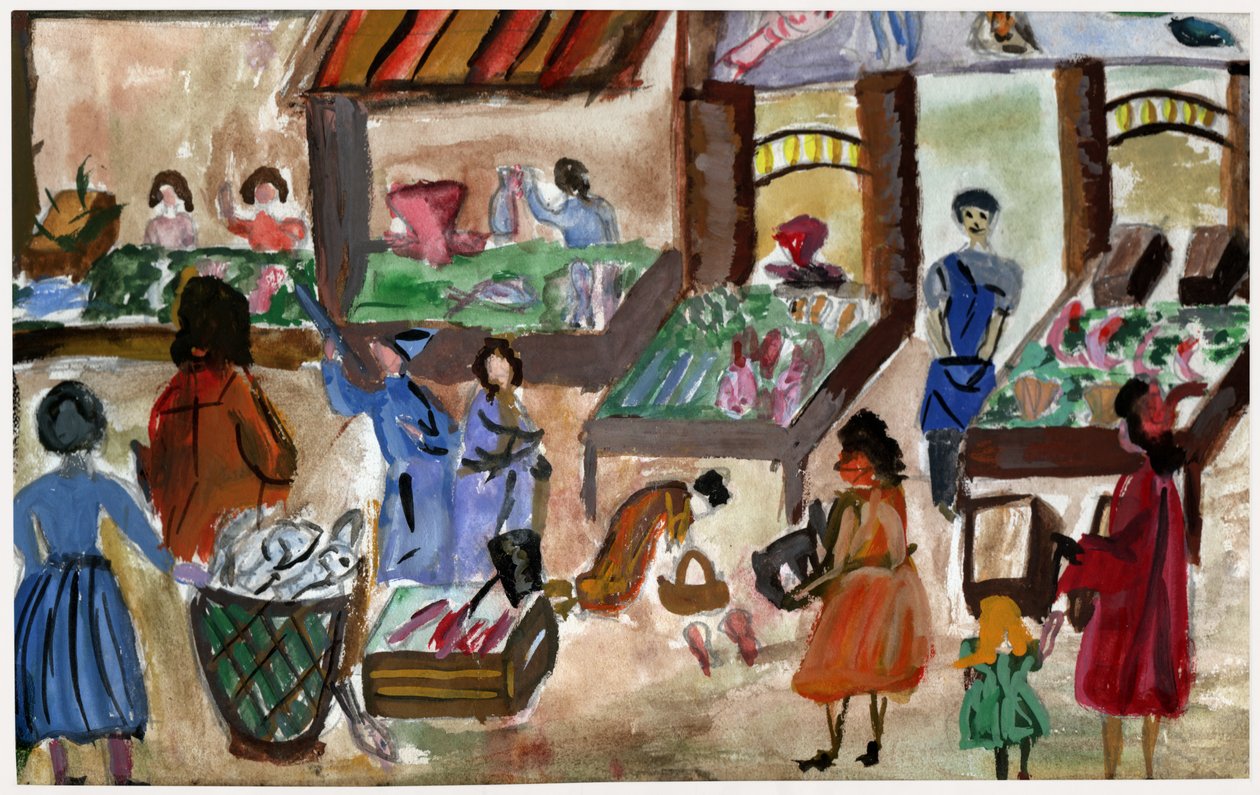 法国的食品市场，约1950年 作者 . .