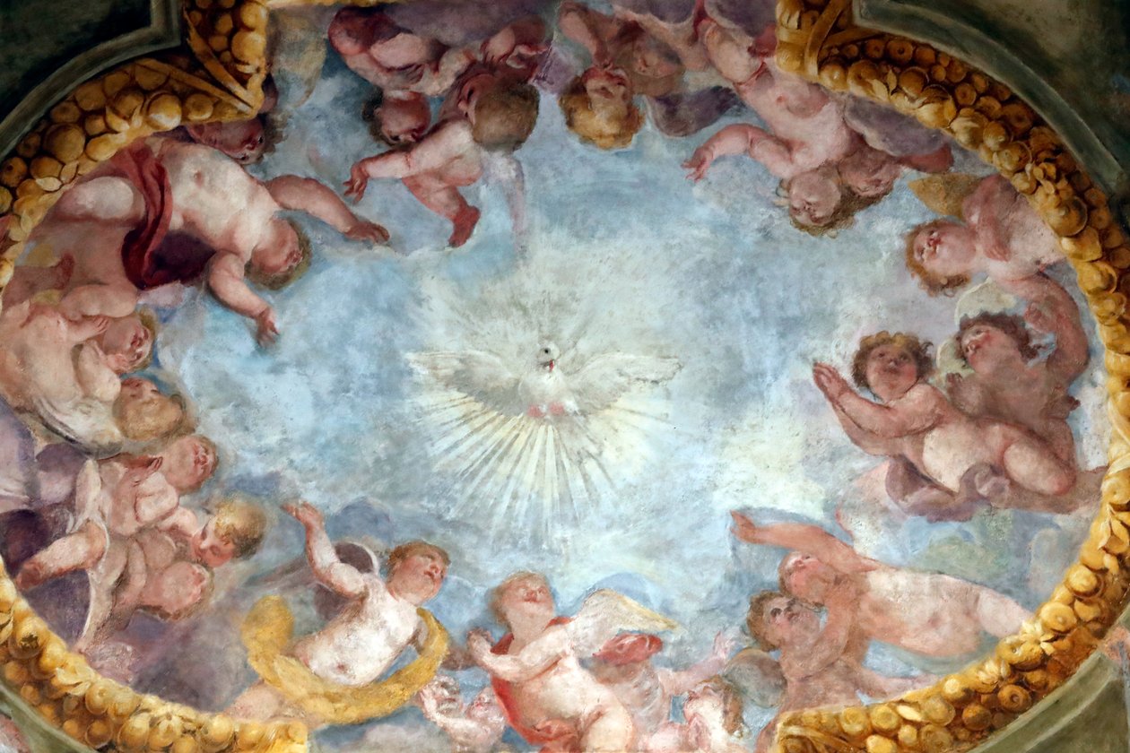 圣灵和天使。壁画。Santa Maria delle Vigne大教堂。热那亚。意大利。 作者 . .