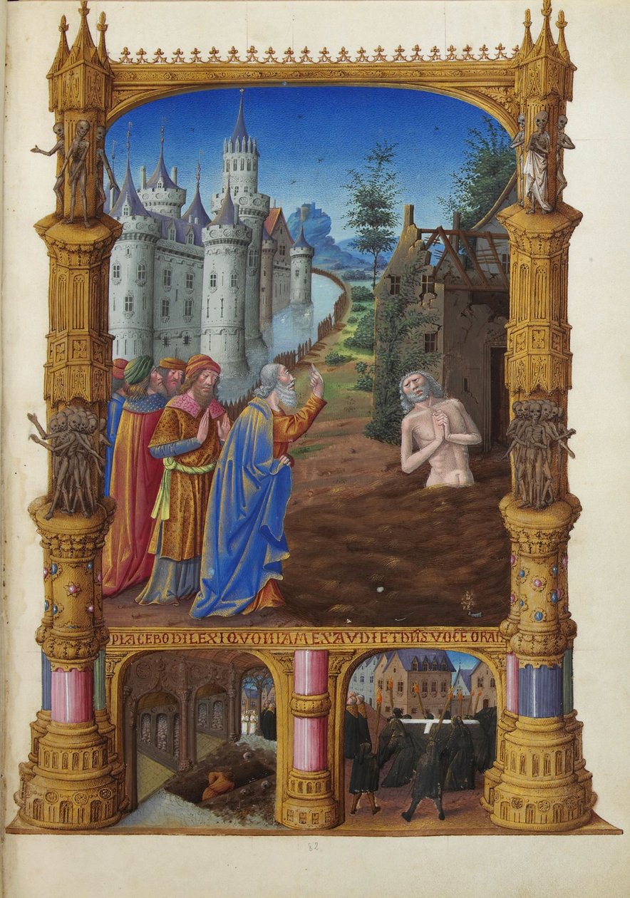 Les Très Riches Heures du Duc de Berry, Folio 82r - Job mocked by His Friends the Musée Condé, Chantilly.约伯，他的妻子和朋友。 作者 未知 2321