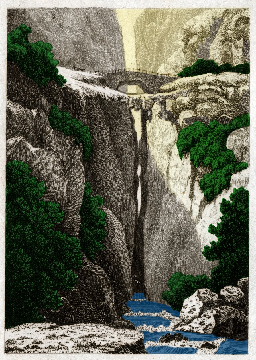 哥伦比亚伊科农佐的自然桥，约1840年（雕刻）。 作者 . .