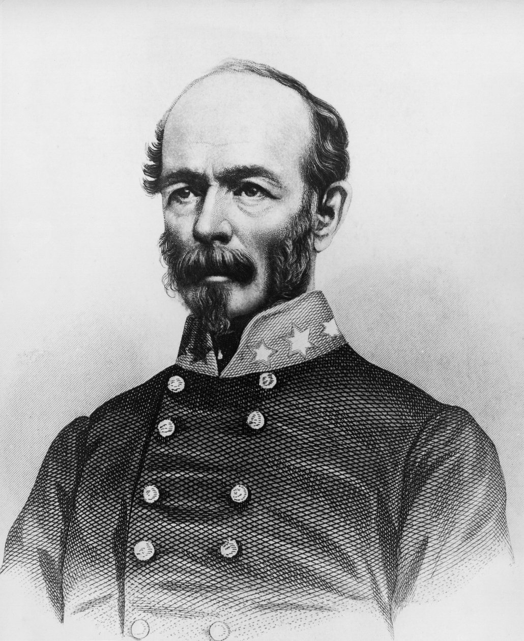 约瑟夫-埃格尔斯顿-约翰斯顿（1807-1891）的肖像，美墨战争、塞米诺尔战争和美国内战期间的美国陆军军官，版画 作者 塞维里尼