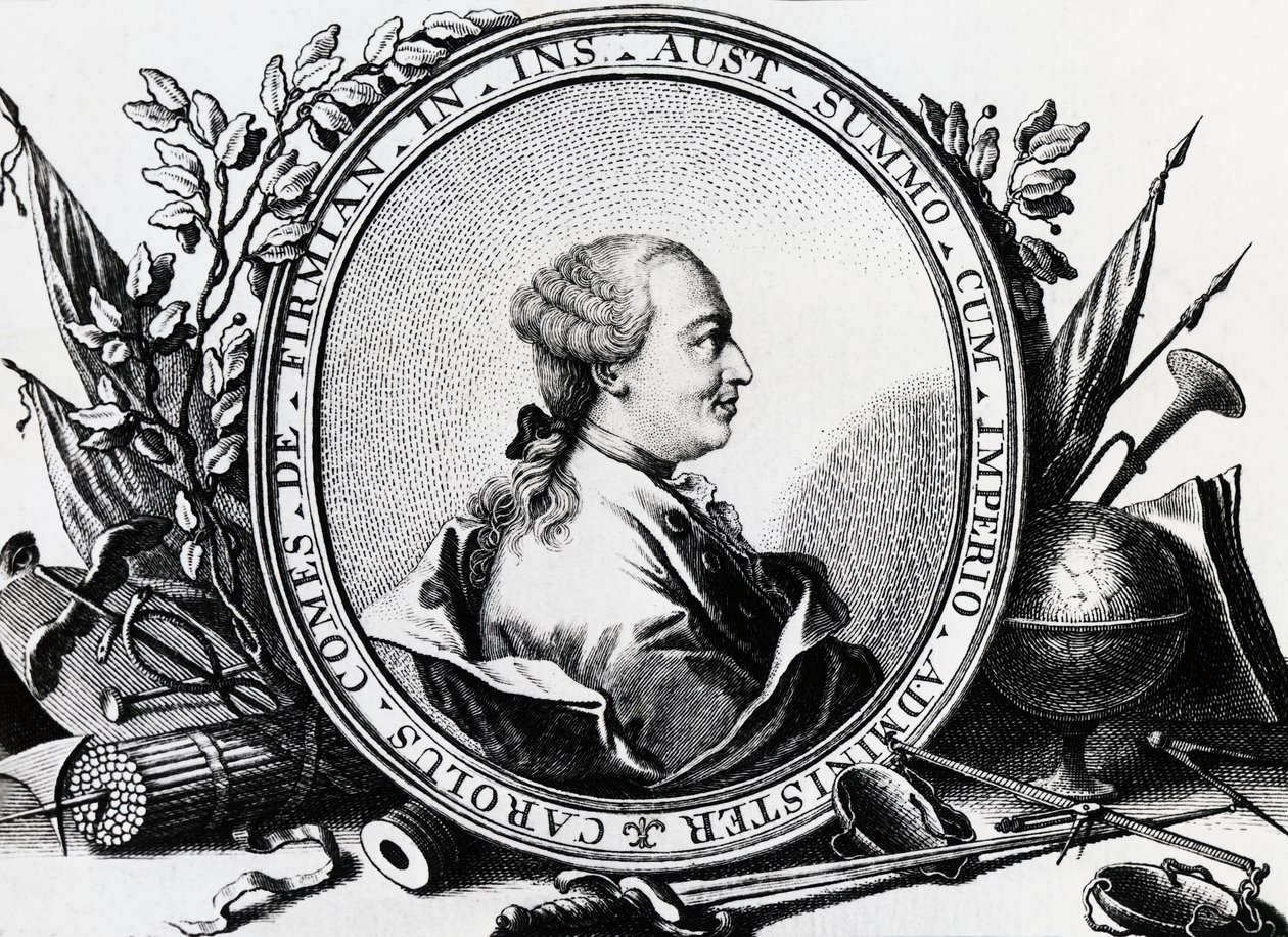 卡尔-约瑟夫-冯-菲尔米安（1716-1782）的肖像，奥地利政治家，雕版印刷 作者 塞维里尼