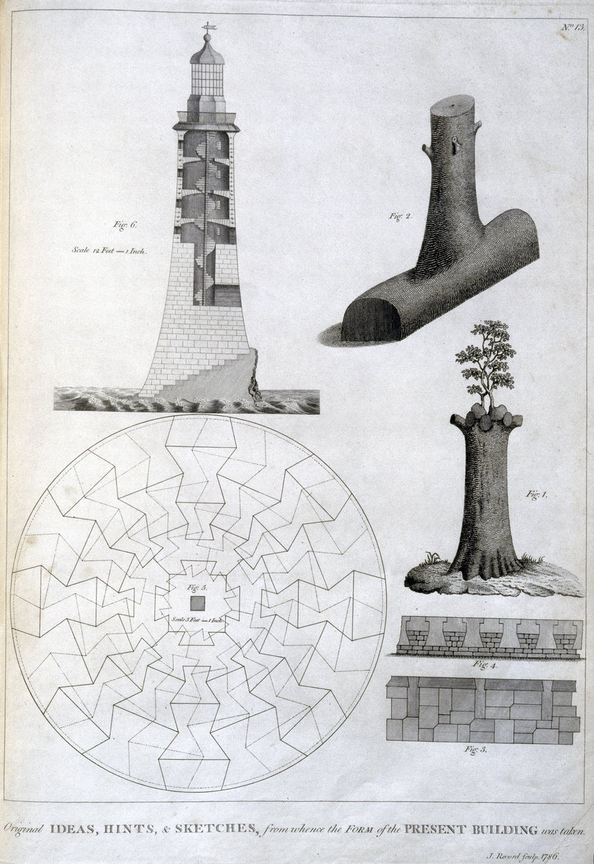斯米顿的埃迪斯顿灯塔的初步草图，约1756年 作者 费迪南德·乔治·沃尔德米勒