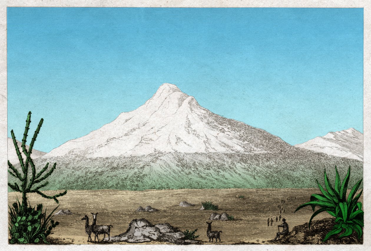 从厄瓜多尔塔皮亚高原看钦博拉索火山，约1840年（雕刻）。 作者 . .