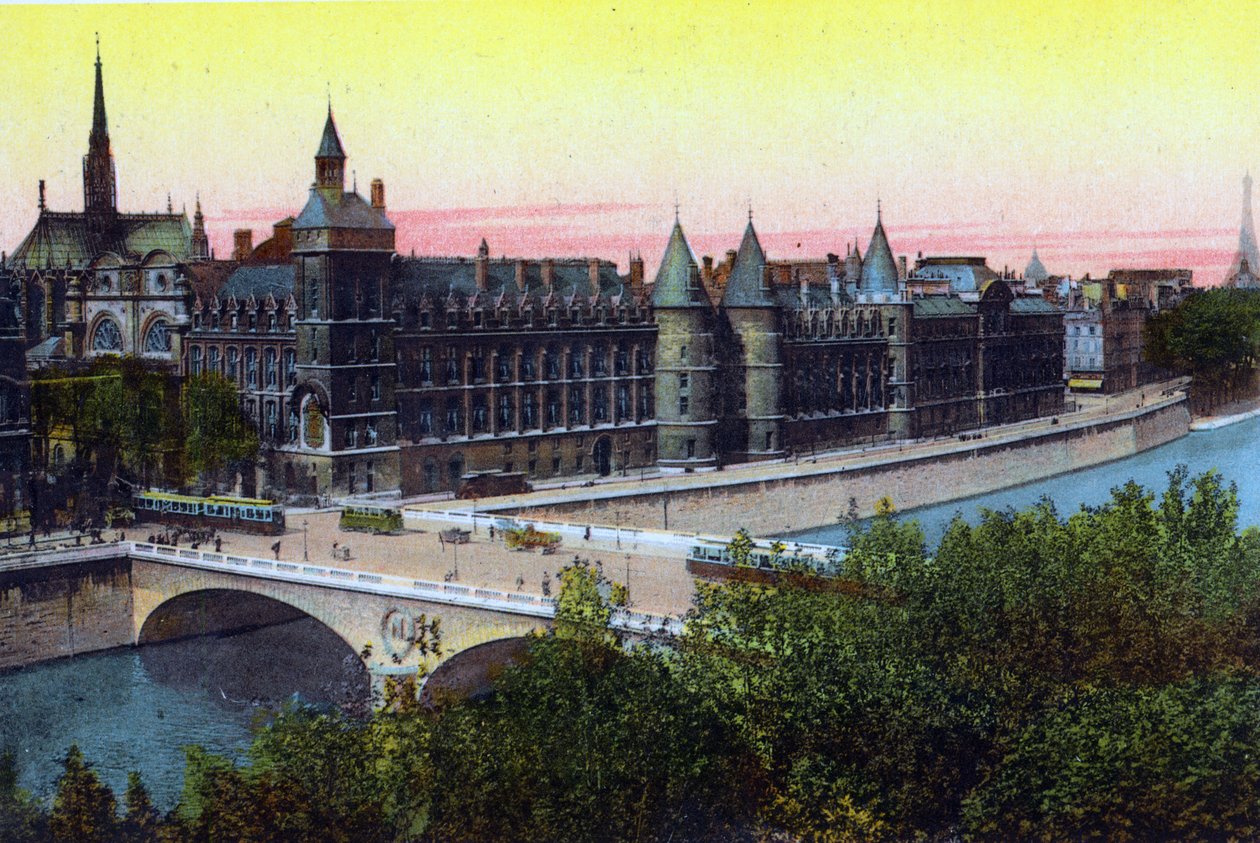 Conciergerie，来自《巴黎纪念品--彩色景点》（彩色平印）。 作者 乔恩·埃伦森
