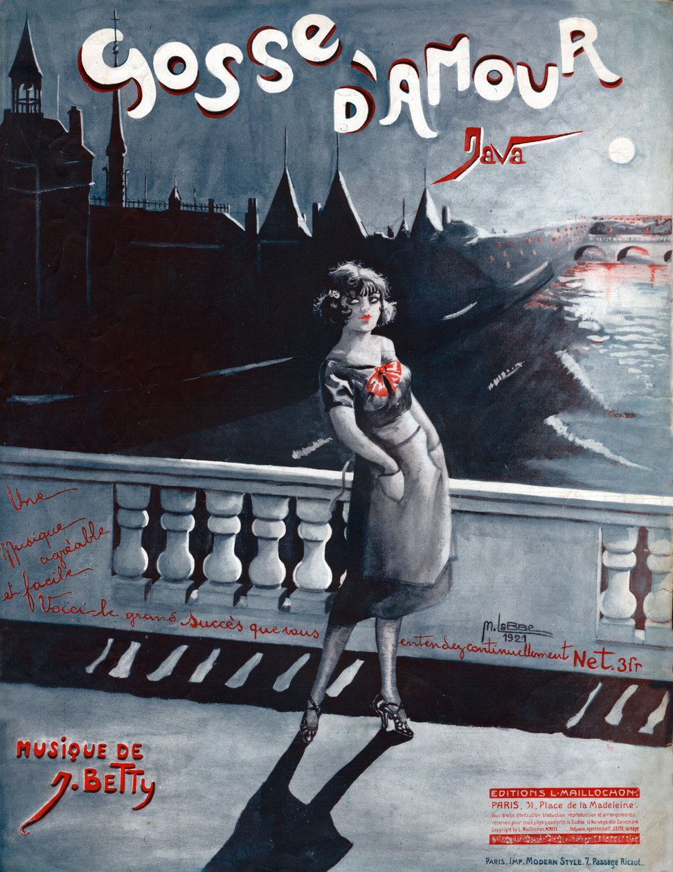 巴黎变革桥上的女人，她身后是塞纳河和康西耶里。1921年（插图） 作者 . .