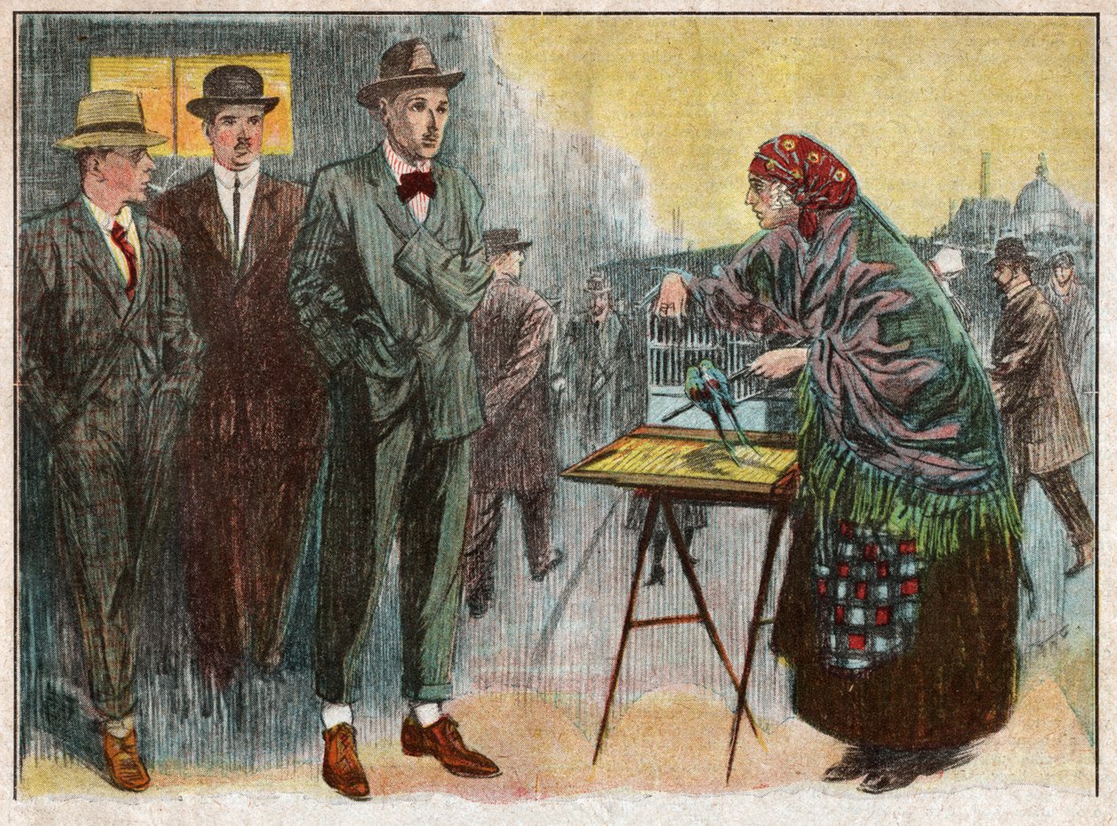 妇女通过鸟类进行占卜。1926年(插图) 作者 . .