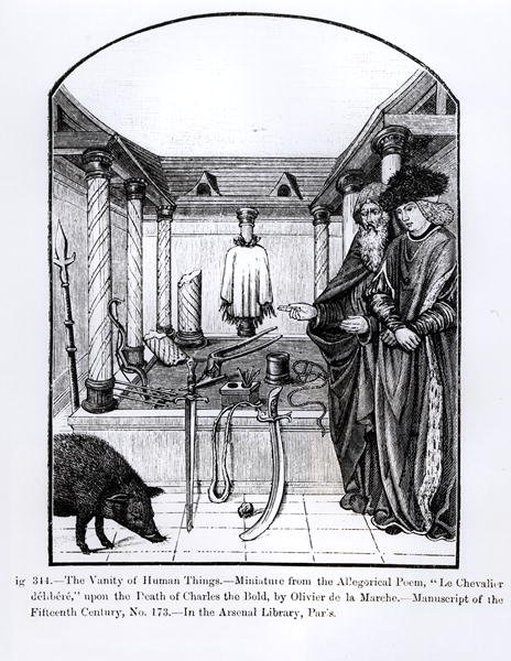 来自Le Chevalier审议的人类虚荣，Olivier de la Marche对Charles Bold（1433-77）中间科学与文学死亡的寓言诗 作者 法语学校