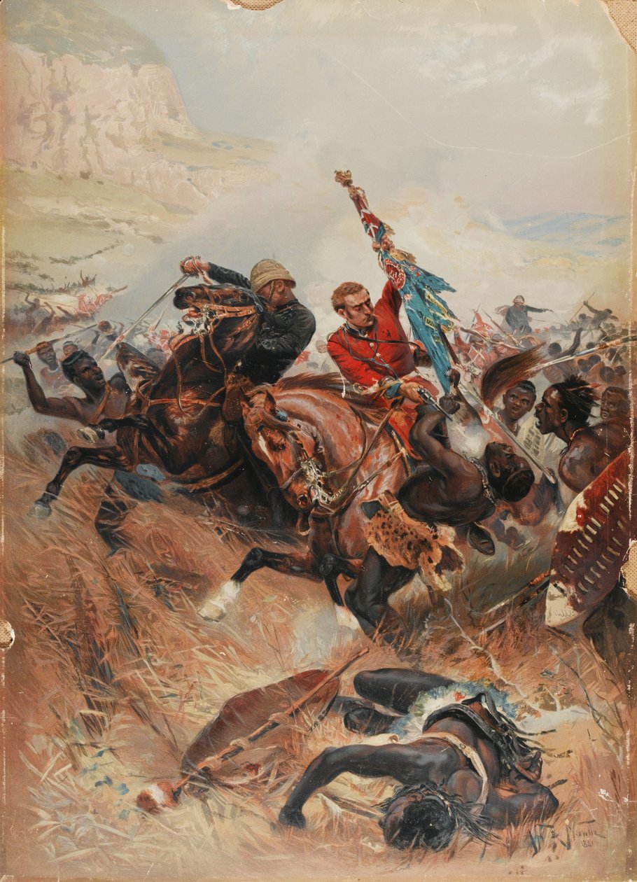 中尉Melville和Coghill拯救颜色，1879年祖鲁战争，1881年（chromolitho） 作者 在Alphonse Marie de Neuville之后