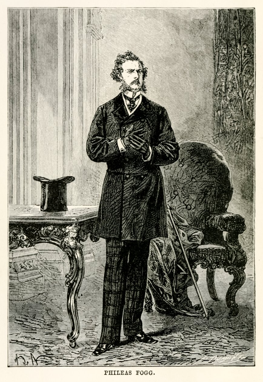 Phileas Fogg，来自Jules Verne（1828-1905）的八十天环游世界，由Louis Dumont（1822年）1873年刻。 作者 在Alphonse Marie de Neuville之后