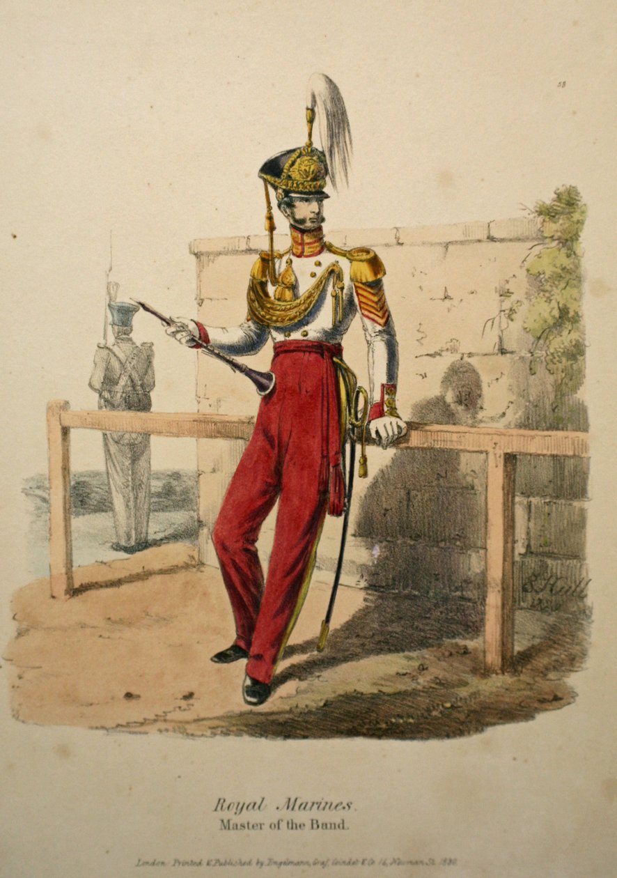皇家海军陆战队乐队大师，1830年（手工彩色版画） 作者 在爱德华·赫尔之后