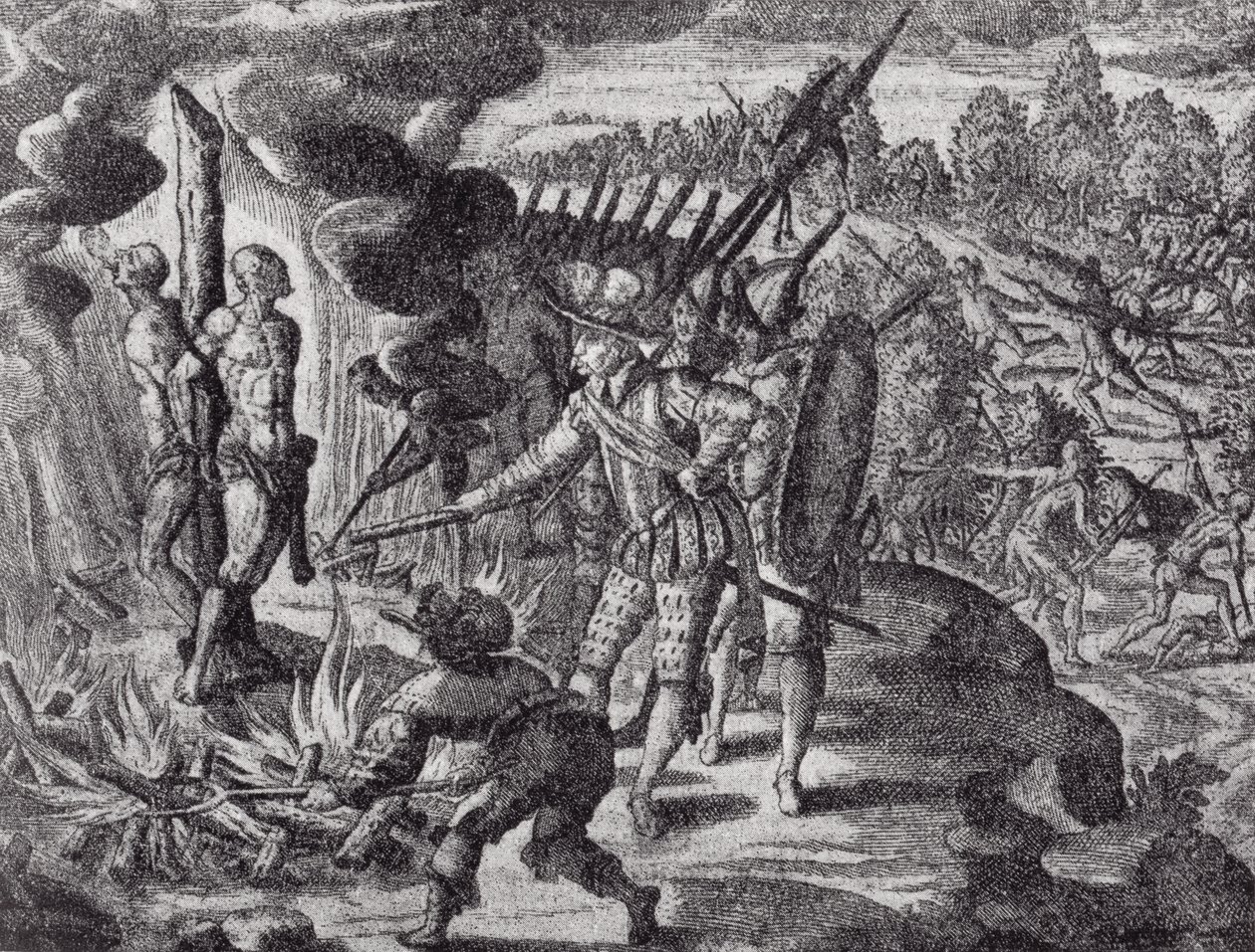 西班牙人为Ayolas之死复仇，来自Gottfrieds Historia Antipodum，pub。 1655年，来自The River of River Plate，Vol。我，由WH Koebel，1914年 作者 在德国学校之后