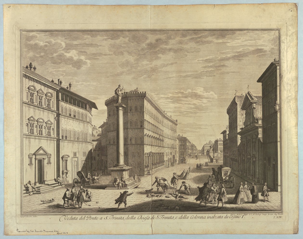 佛罗伦萨景色，选自 "Scelta di XXIV Vedute delle principali contrade, piazze, chiese, e palazzi della Città di Firenze "的图版。 作者 在朱塞佩·佐基之后