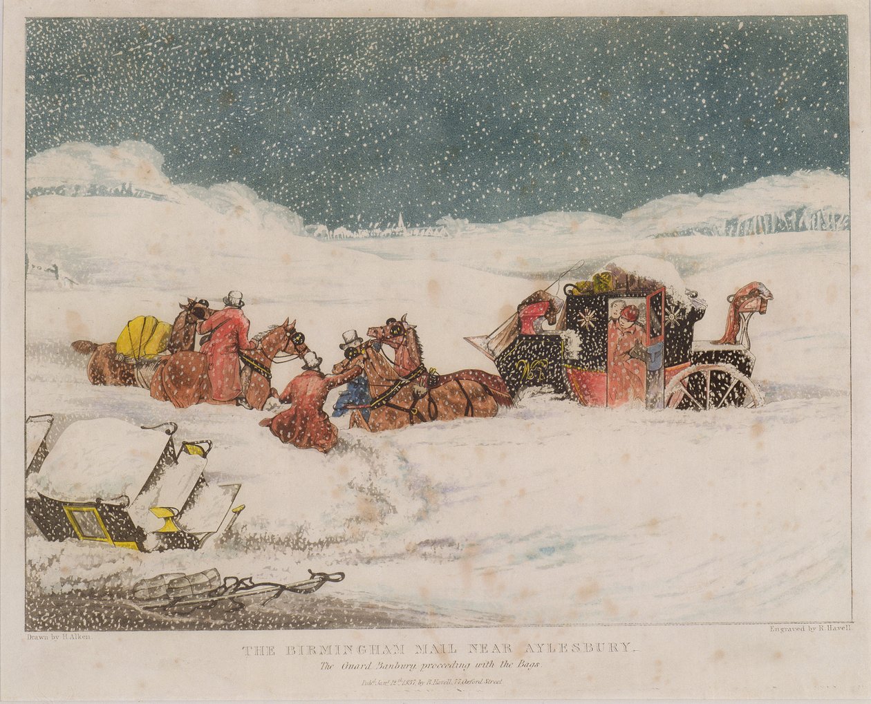 艾尔斯伯里附近的伯明翰邮报，由Robert Havell刻，1837年 作者 在亨利·托马斯·阿尔肯之后