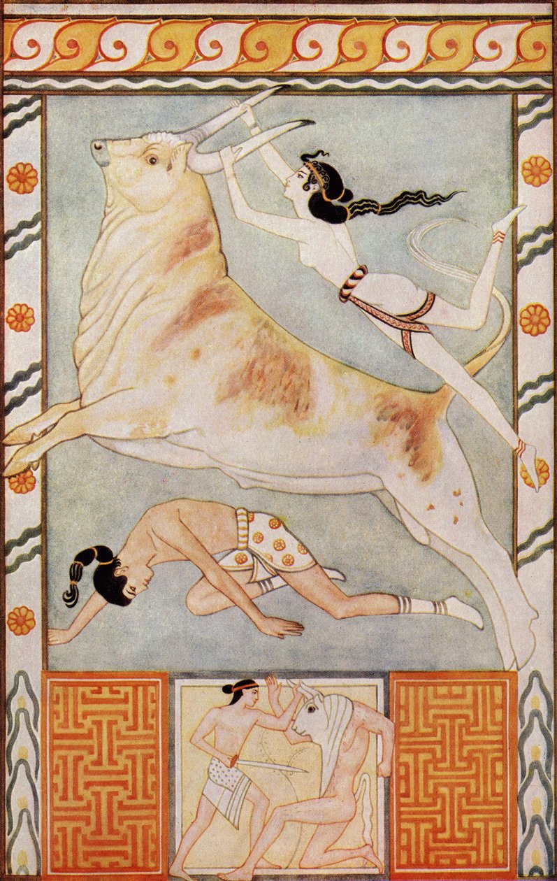 The Bull Baiters，来自Donald A. Mackenzie的“克里特神话与欧洲前希腊”的插图，于1917年出版 作者 在约翰·邓肯之后