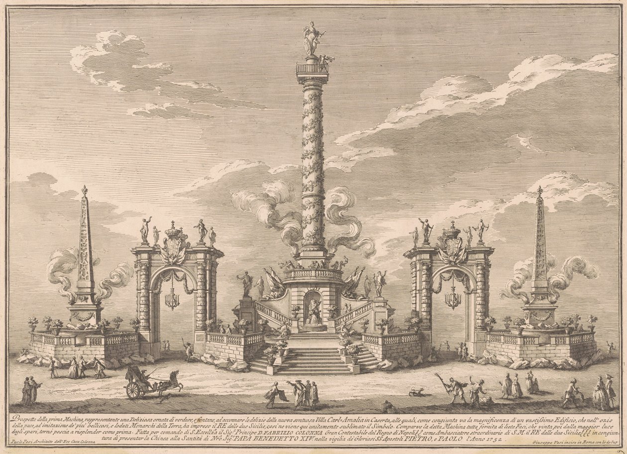 1752年为奇纳河建造的第一座建筑：暗指卡塞塔的卡尔阿马利亚别墅的 "美味"。 作者 继保罗·波西·朱塞佩·瓦西之后