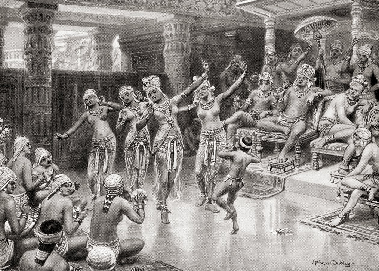 19世纪艺术家对Gautamiputra Satakarani的印象，庆祝他对Nahapana的胜利，来自Hutchinsons国家历史，pub.1915 作者 在罗伯特·达德利之后