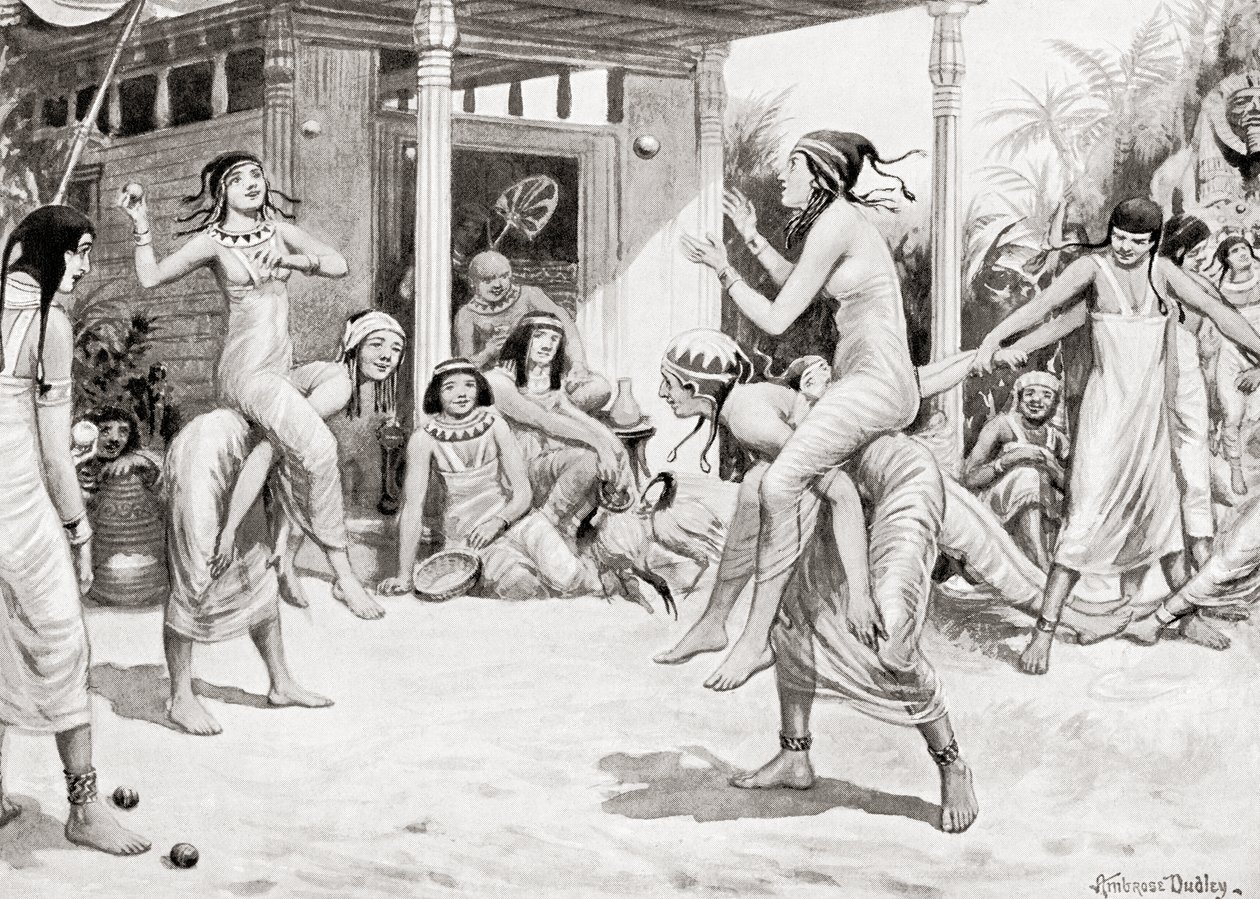 年轻女孩在古埃及的舞蹈形式的球，从哈钦森的国家历史，pub.1915 作者 在罗伯特·达德利之后