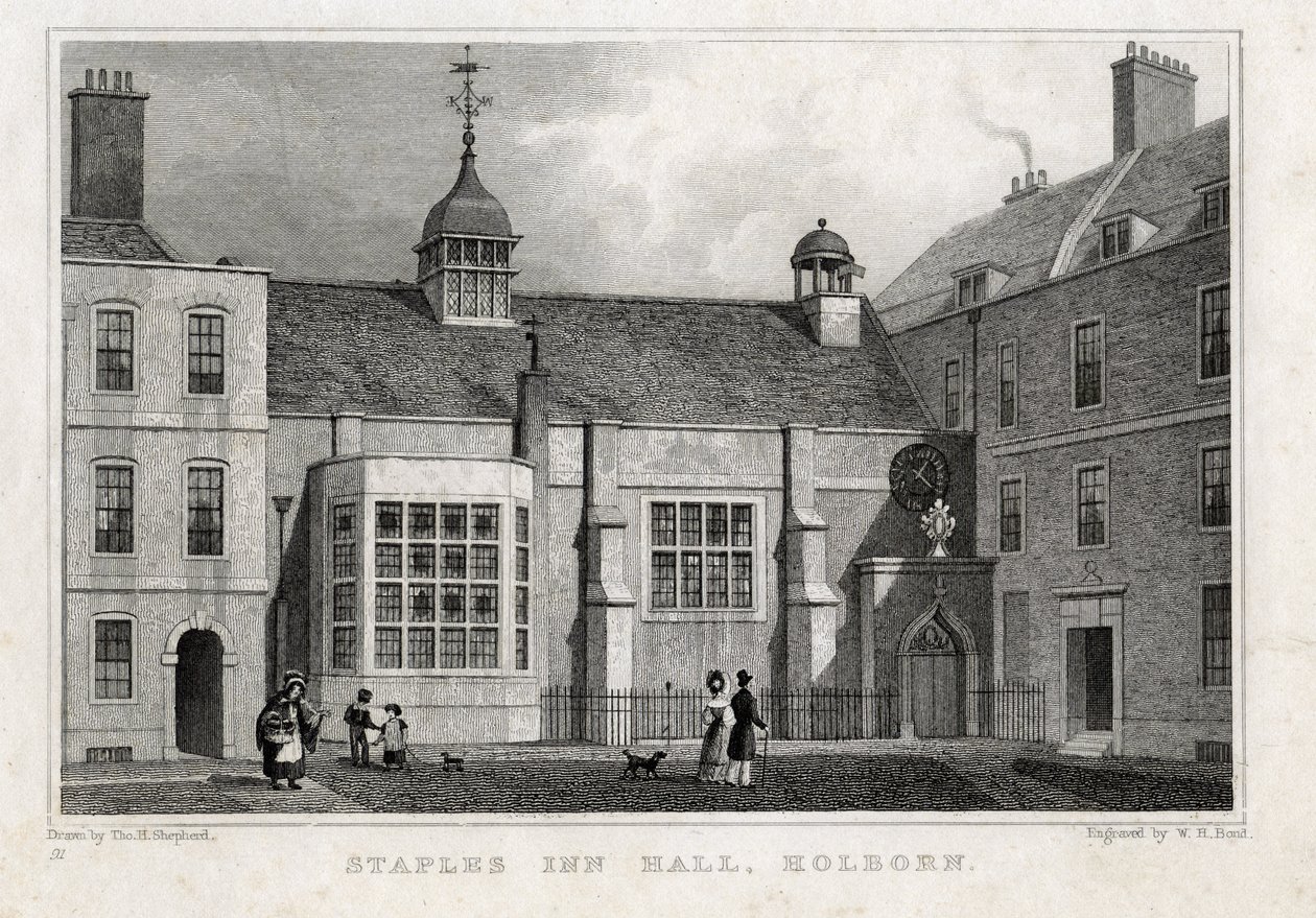 Staples Inn Hall Holborn，1830 作者 牧羊人之后的托马斯·霍斯默