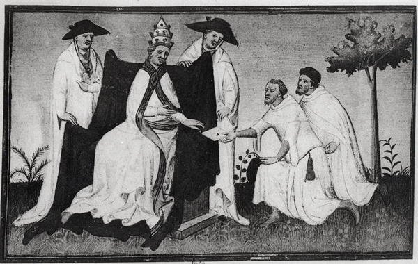 Fr 2810 Matteo Polo女士和Nicolo Polo女士（d.1299）从世界奇迹之书（1414-12）（教皇的蛋彩画）中离开教皇格雷戈里十世（1210-76） 作者 和作坊Boucicaut Master