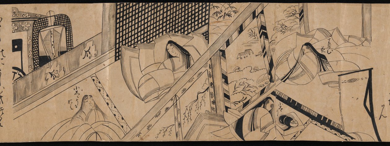 源氏物语》中的 "明石"、"海峡浮标"（"Miotsukushi"）、"虫草地"（"Yomogiu"）、"门楼"（"Sekiya"）和 "图画比赛"（"E-awase"）章节 作者 匿名的