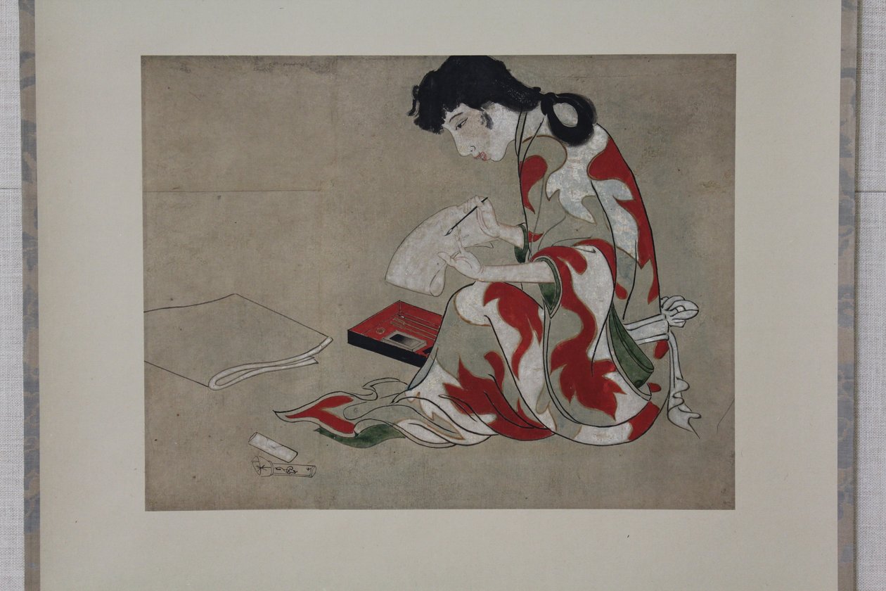 美女写信（彦根屏风部分的副本） 作者 匿名的