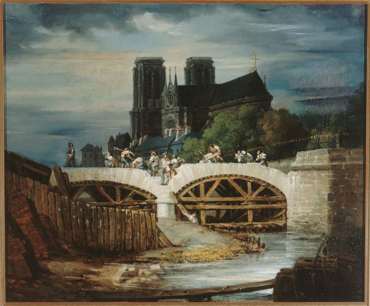 法文：Archevêché桥建造，约 1828 年 作者 匿名的