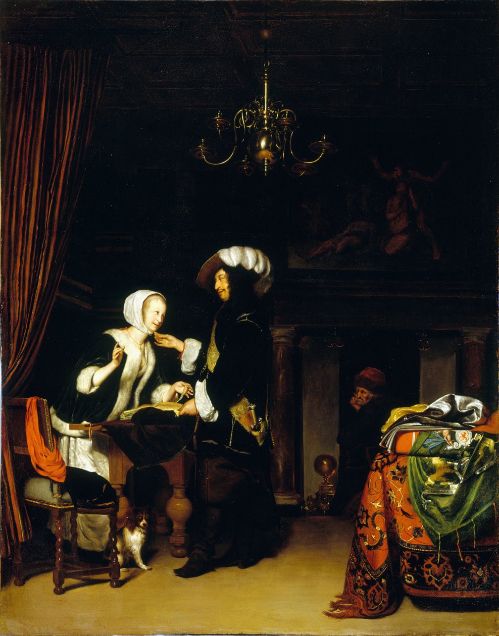 法文：Le Gentilhomme dans la boutique，Frans Mieris 后的摹本 作者 匿名的
