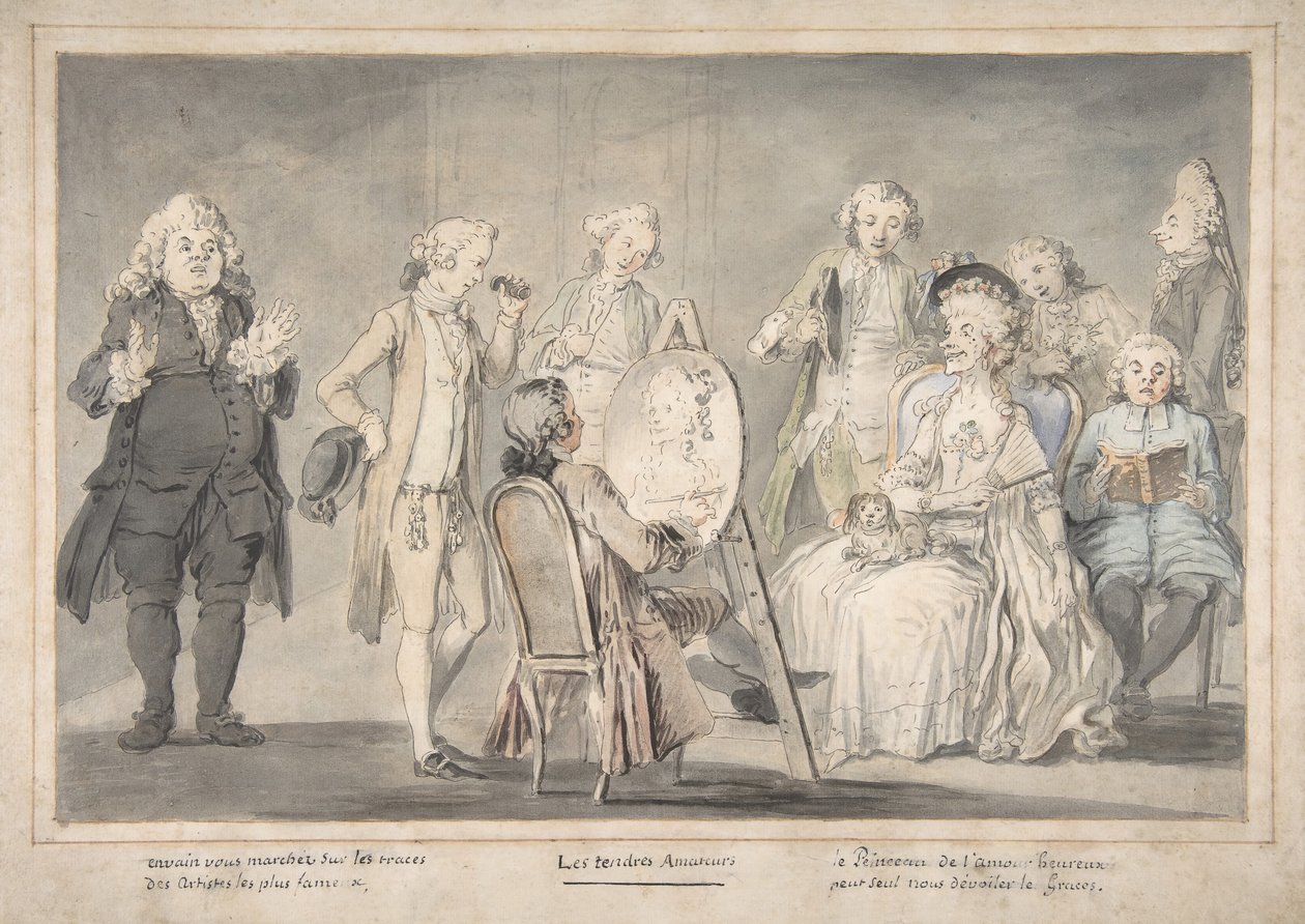 讽刺性的绘画。艺术家画老太太的肖像，1729-1804。 作者 归功于彼得罗·安东尼奥·诺维利。