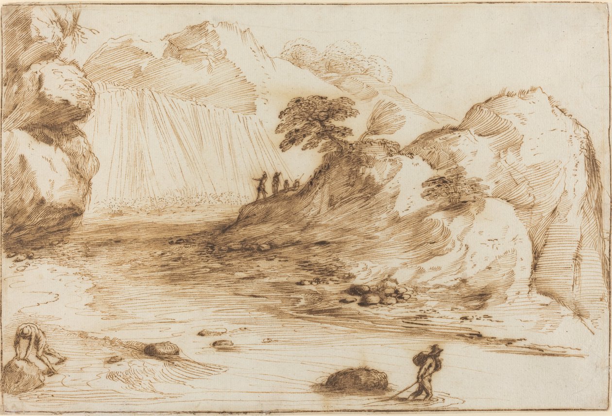 景观与瀑布 作者 叫 Guercino Giovanni Francesco Barbieri