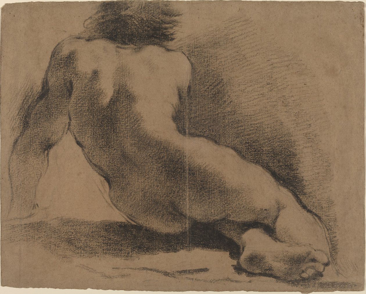 从后面看坐着的裸体男孩 作者 叫 Guercino Giovanni Francesco Barbieri