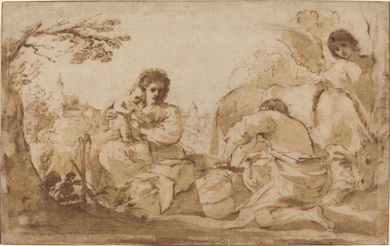 逃往埃及的其余部分 作者 叫 Guercino Giovanni Francesco Barbieri