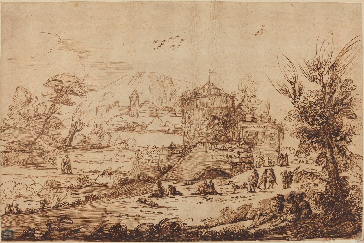 堡垒和河流景观 作者 以乔瓦尼·弗朗切斯科·巴比耶里的名字命名为 Guercino