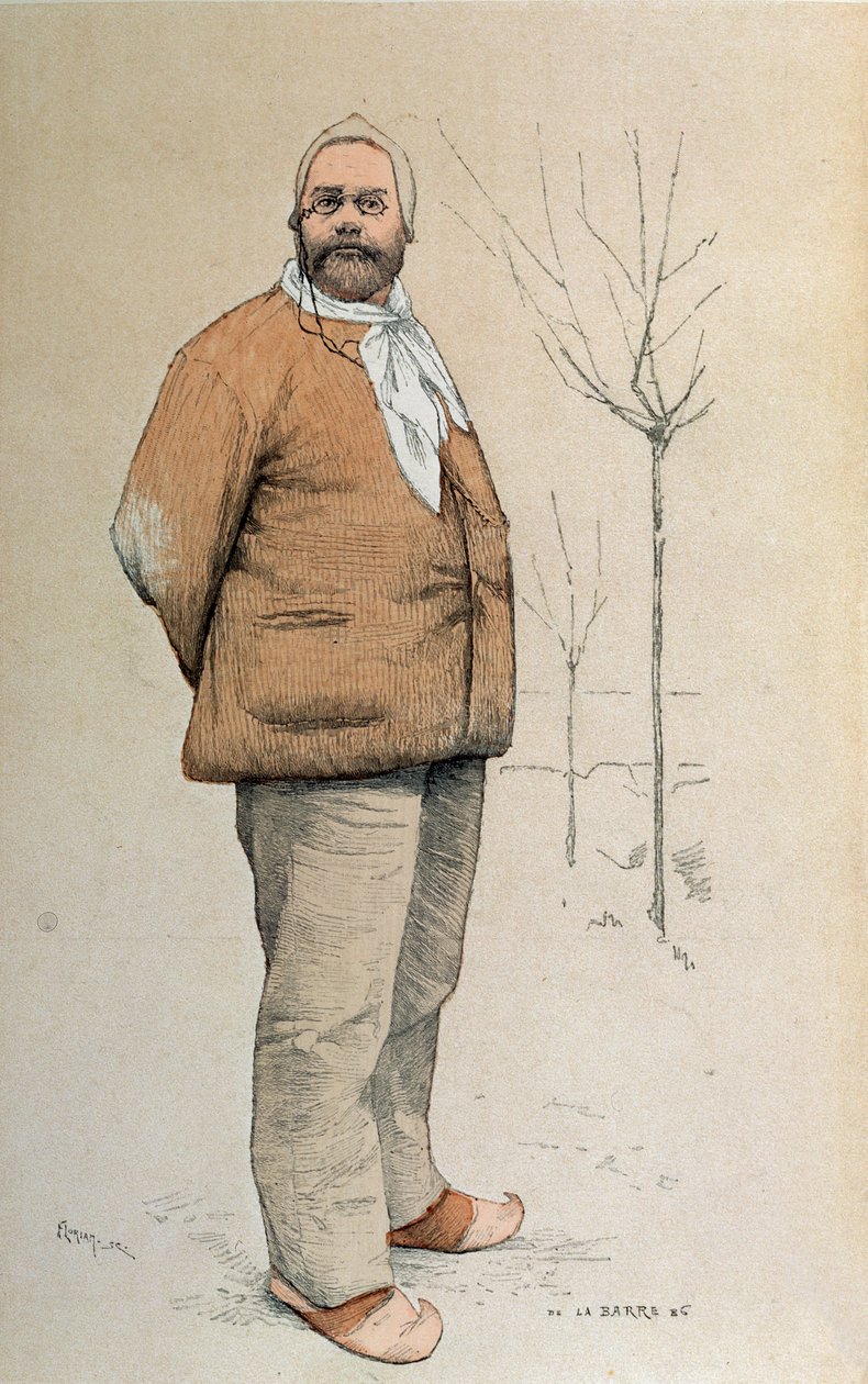 Emile Zola（1840-1902）的肖像，来自&39;La Revue Illustree&39;的封面，由Florian雕刻，1887年2月15日 作者 德拉巴雷