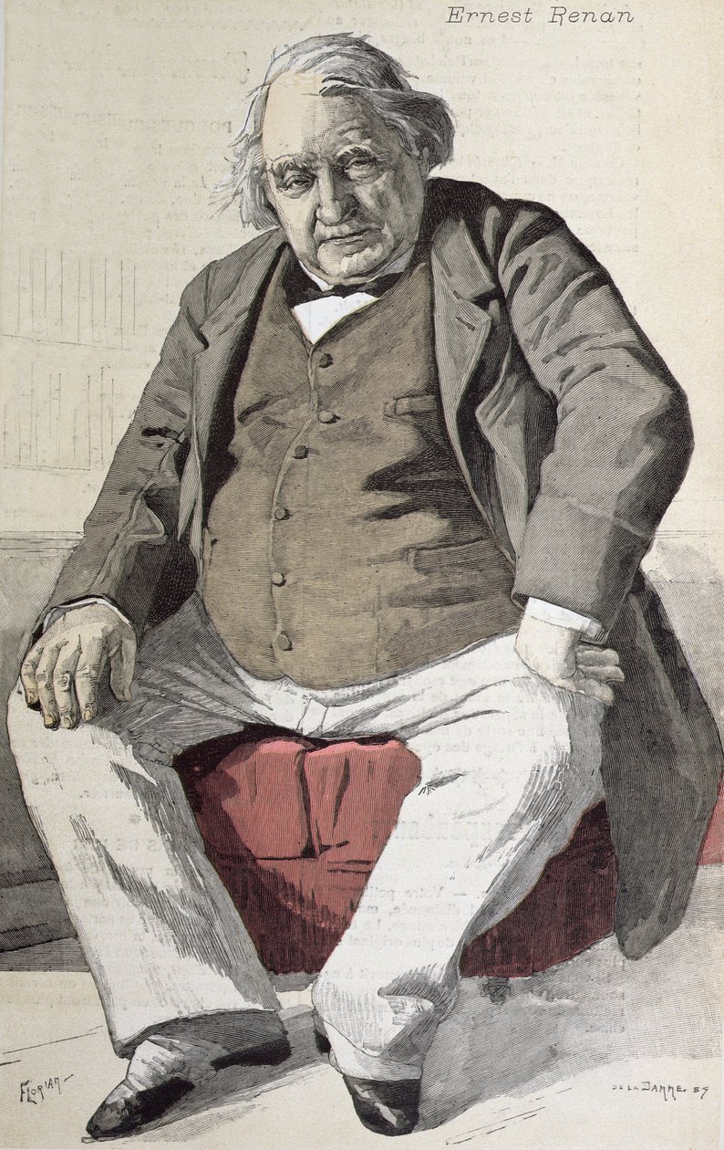 Ernest Renan（1823-92）的肖像，来自&39;La Revue Illustree&39;，由弗洛里安雕刻，1887年7月15日（彩色雕刻） 作者 德拉巴雷