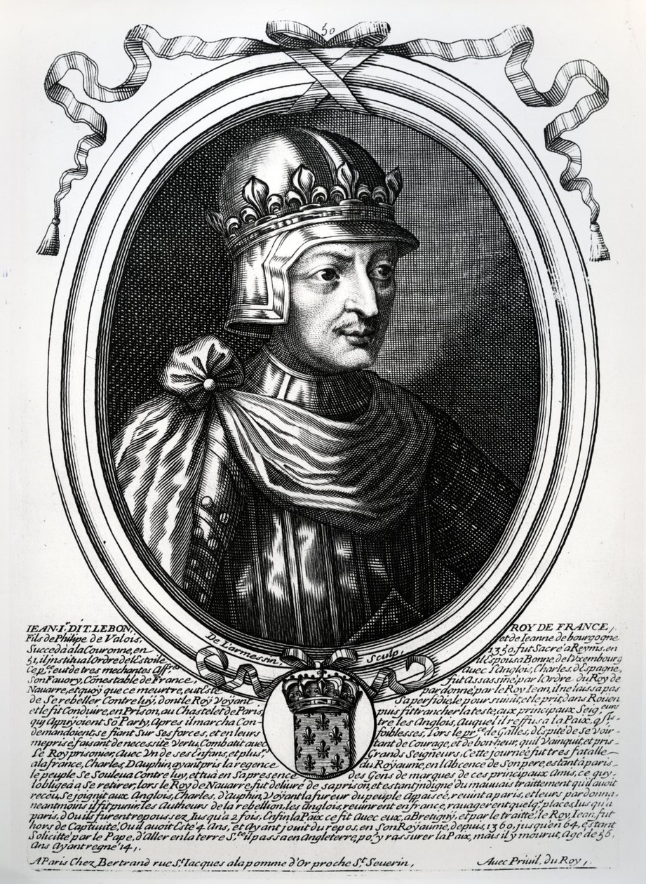 John II the Good（1319-64）法国国王，来自&39;法国所有国王的奥古斯特代表，从Pharamond到Louis XIV&39;，巴黎，1679 作者 尼古拉斯二世·拉尔梅辛