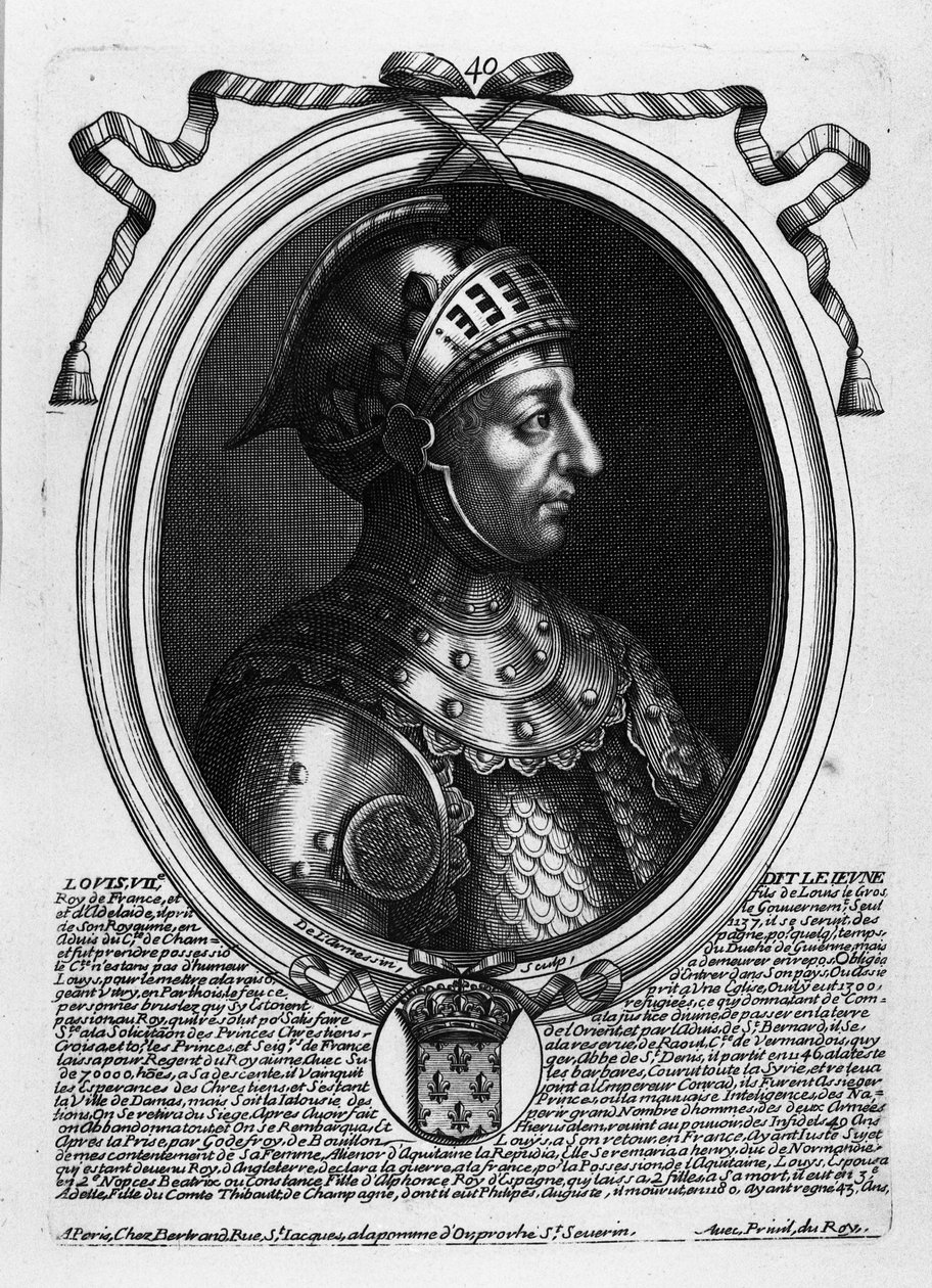 Louis VII the Young（c.1120-80）法国国王，来自&39;法国所有国王的奥古斯特代表，从法拉蒙到路易十四&39;，巴黎，1679 作者 尼古拉斯二世·拉尔梅辛